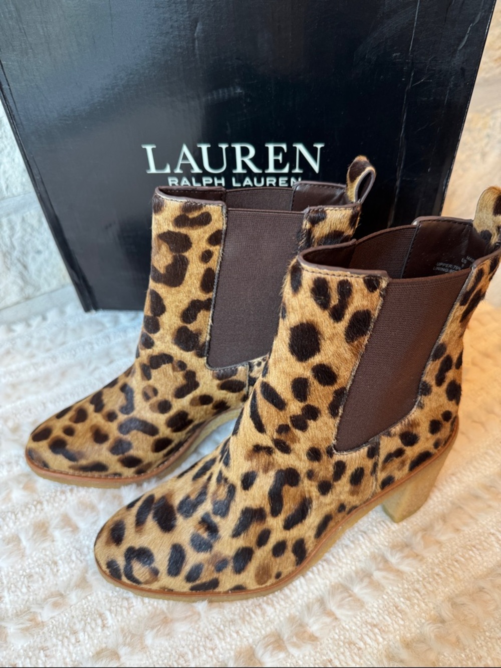 Lauren Ralph Lauren Leopard-Print Chelsea Ankle Boots - Brown and Black Leopard. - Picture 2 of 6